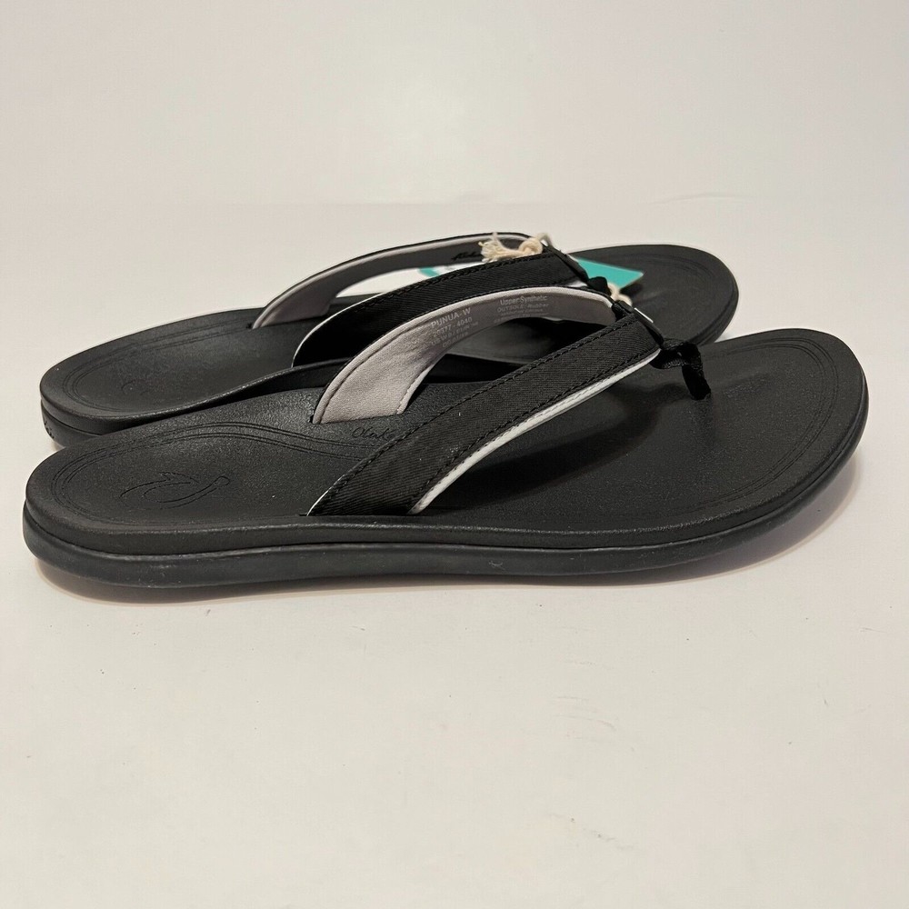 NEW Olukai Women's Punua Black Black Flip Flop Sandals Shoes Slip On Size 9 NWT